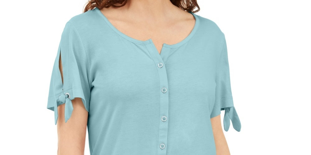 Karen Scott Blusa Feminina com Botões Frontais Azul Tamanho Grande