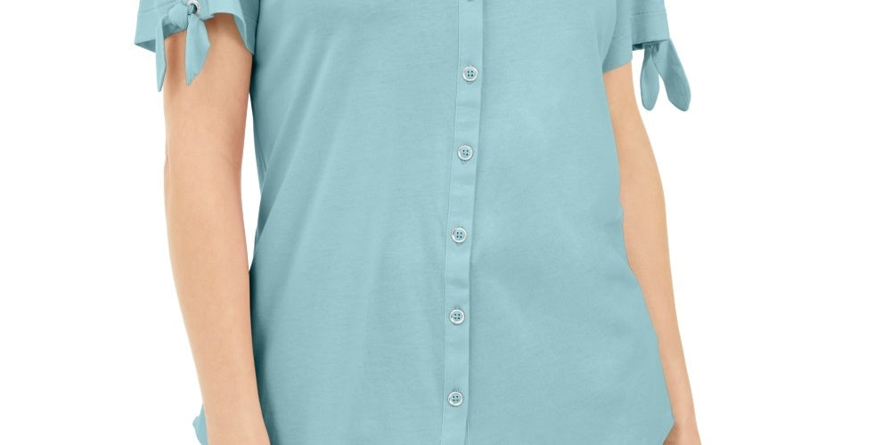 Karen Scott Blusa Feminina com Botões Frontais Azul Tamanho Grande