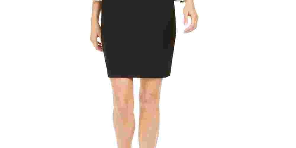 Vestido tubinho com manga sino e detalhes embelezados Calvin Klein feminino, preto, tamanho 6