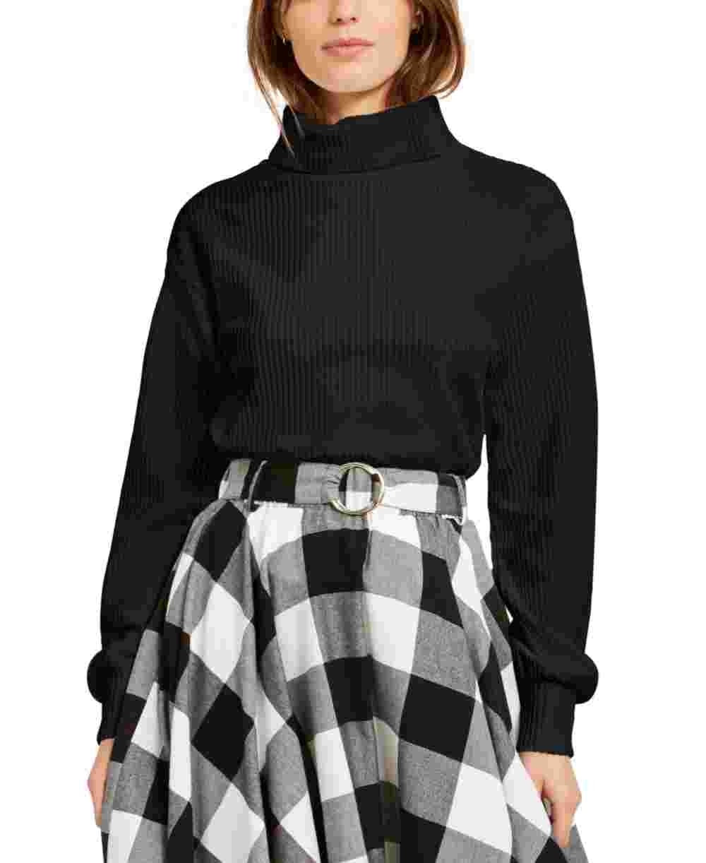 Blusa de gola alta aconchegante feminina Bar III, preta, tamanho grande