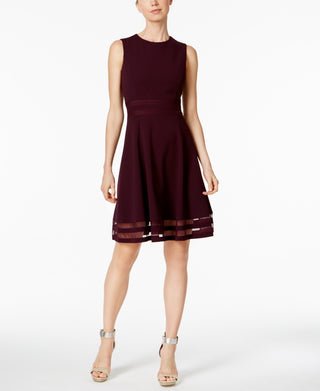 Vestido Calvin Klein Illusion Trim Fit &amp; Flare Feminino Regular Roxo Tamanho 0 Petite