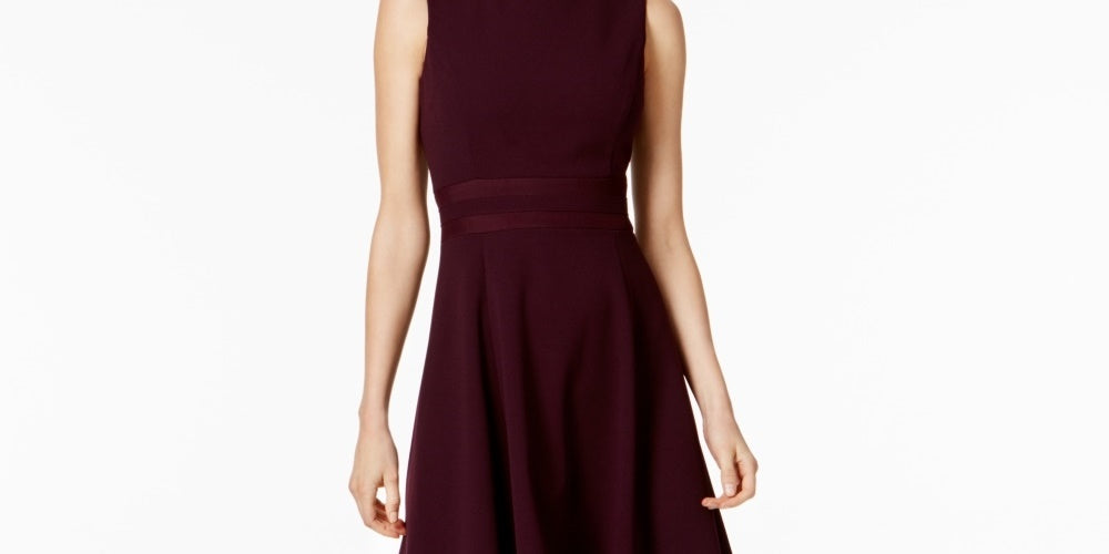 Vestido Calvin Klein Illusion Trim Fit &amp; Flare Feminino Regular Roxo Tamanho 0 Petite