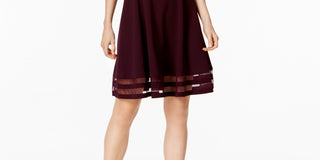 Vestido Calvin Klein Illusion Trim Fit &amp; Flare Feminino Regular Roxo Tamanho 0 Petite