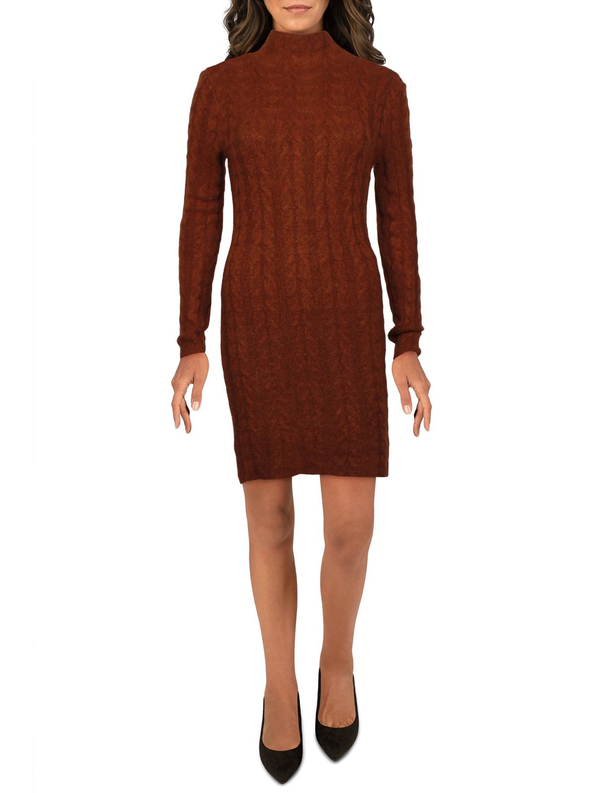 Vestido suéter feminino de tricô com gola falsa e manga comprida Kit &amp; Sky, marrom, tamanho pequeno