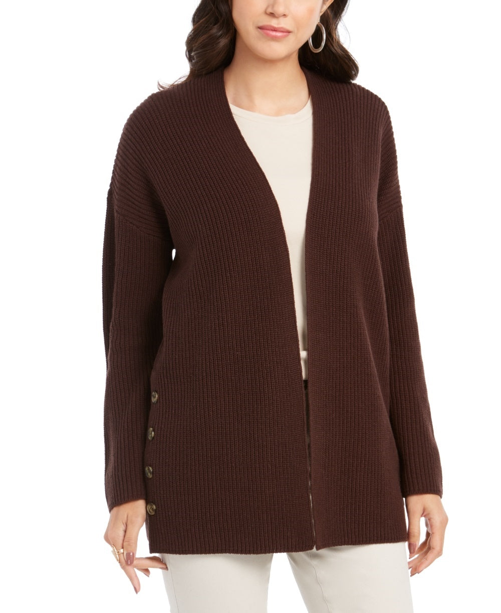 Cardigan grande feminino estilo &amp; co com botões laterais cáqui tamanho grande