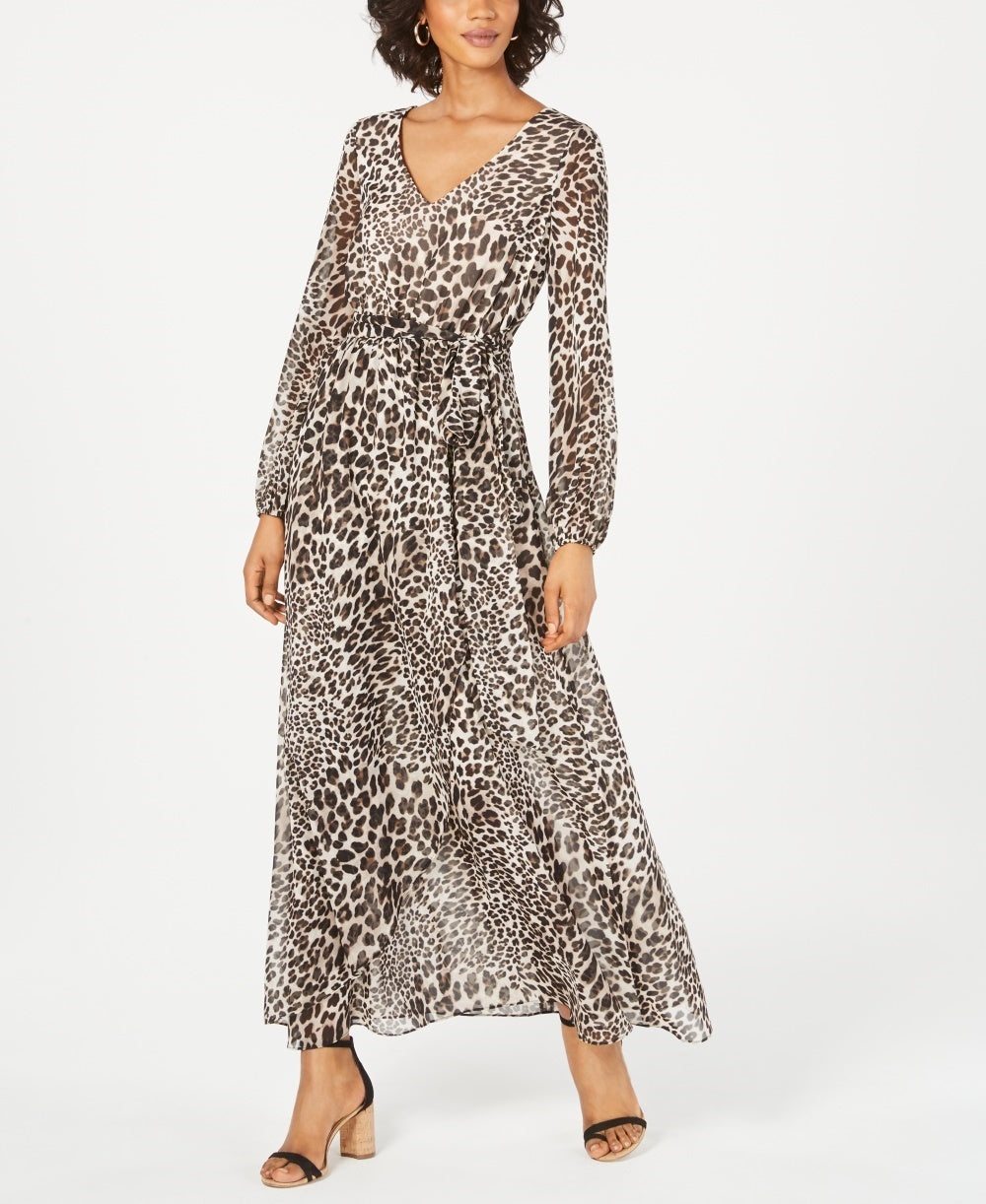 Vestido longo feminino com estampa animal da INC International Concepts, marrom, tamanho 8