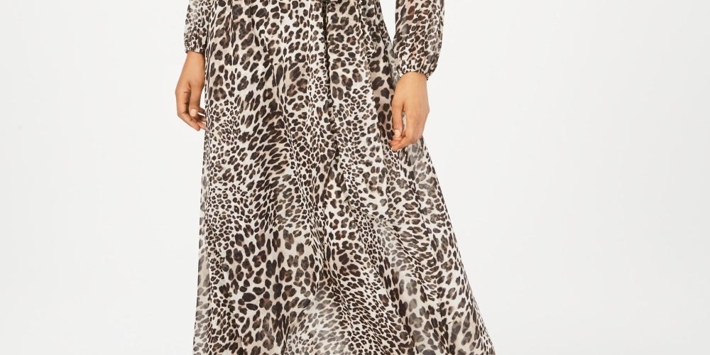 Vestido longo feminino com estampa animal da INC International Concepts, marrom, tamanho 8