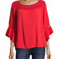 Blusa feminina John Paul Richard com babados e acabamento em crochê, laranja, tamanho pequeno
