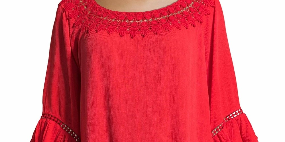 Blusa feminina John Paul Richard com babados e acabamento em crochê, laranja, tamanho pequeno
