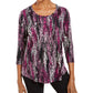 JM Collection Blusa feminina estampada com bainha curta roxa, vários tamanhos, pequena P