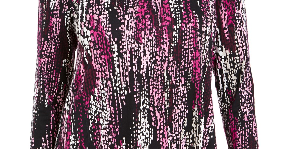 JM Collection Blusa feminina estampada com bainha curta roxa, vários tamanhos, pequena P