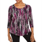 JM Collection Blusa feminina estampada com bainha curta roxa, vários tamanhos, pequena P