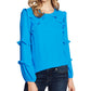 Blusa feminina CeCe com babados em camadas, azul, tamanho pequeno, extrapequeno