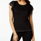 Blusa feminina Maison Jules com mangas bufantes e acabamento estampado, preta, tamanho XX-G
