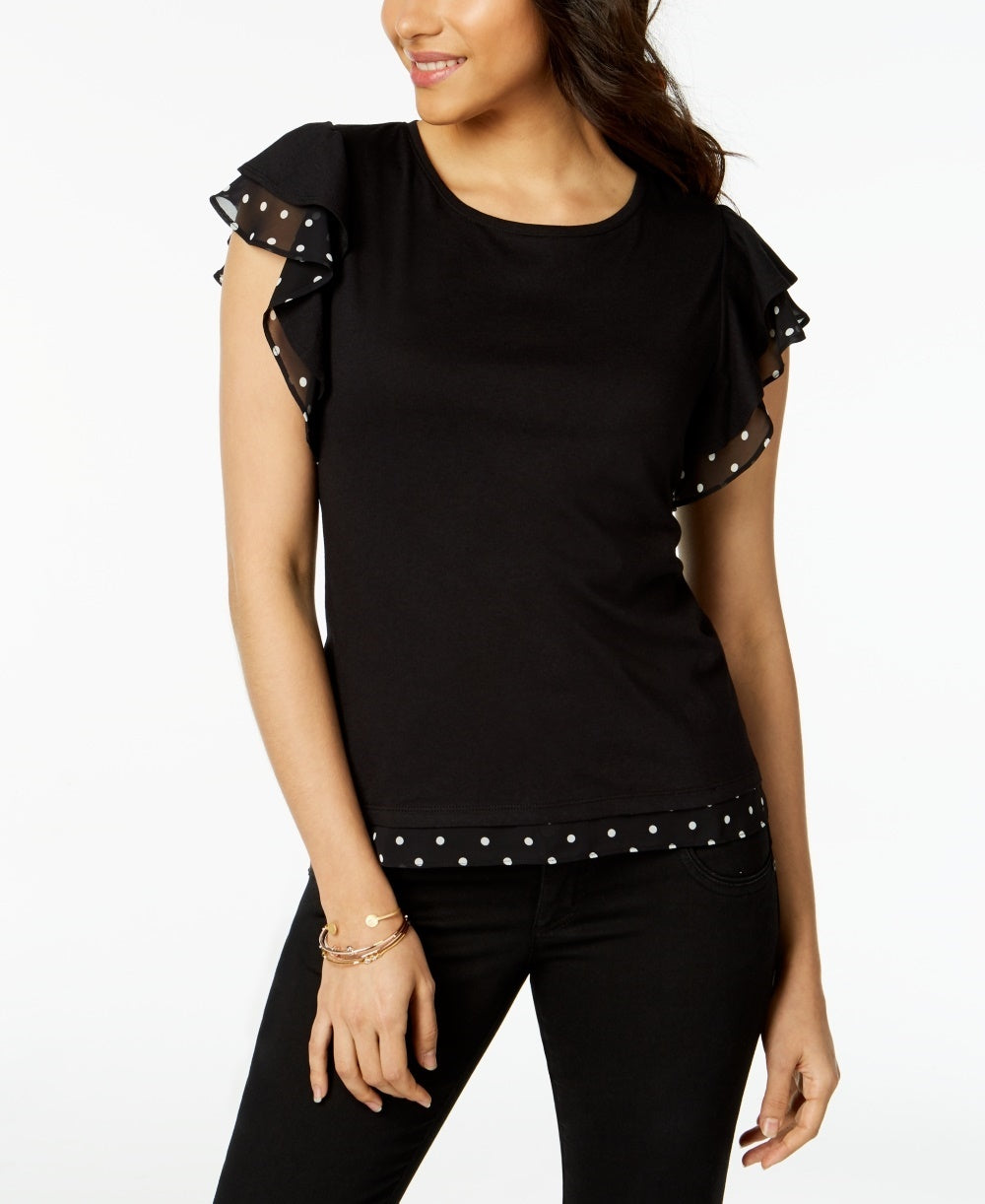 Blusa feminina Maison Jules com mangas bufantes e acabamento estampado, preta, tamanho XX-G