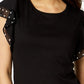 Blusa feminina Maison Jules com mangas bufantes e acabamento estampado, preta, tamanho XX-G