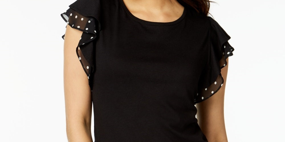 Blusa feminina Maison Jules com mangas bufantes e acabamento estampado, preta, tamanho XX-G