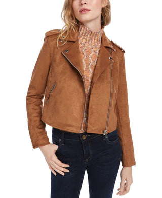 Jaqueta de camurça sintética feminina Kit &amp; Sky, marrom, tamanho médio