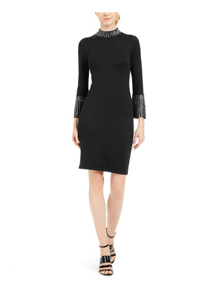 Vestido suéter feminino Calvin Klein com mangas sino e detalhes em renda, preto, tamanho pequeno, extrapequeno