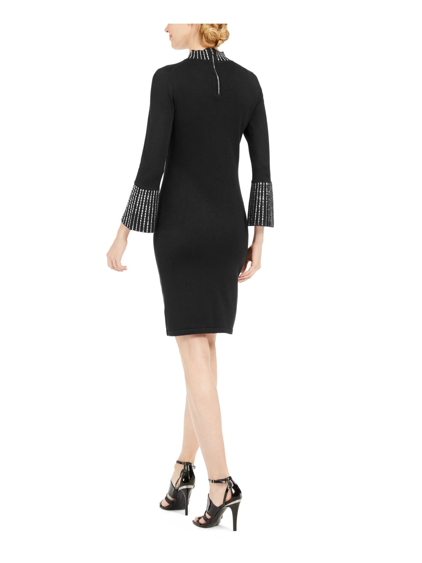Vestido suéter feminino Calvin Klein com mangas sino e detalhes em renda, preto, tamanho pequeno, extrapequeno
