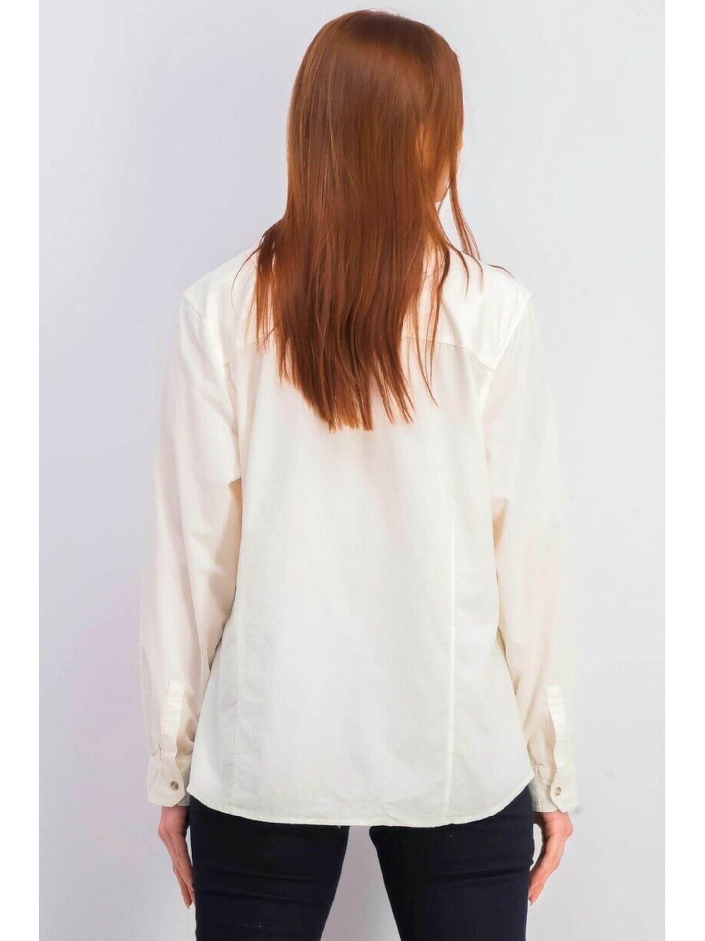 Charter Club Blusa feminina de veludo cotelê com mistura de algodão e manga comprida, com botões, branca, tamanho pequeno grande