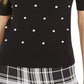 Suéter feminino Maison Jules com bolinhas bordadas e manga 3/4, gola alta, preto, tamanho grande