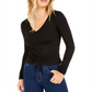 Blusa feminina Bar III com cordão franzido, preta, tamanho XXS