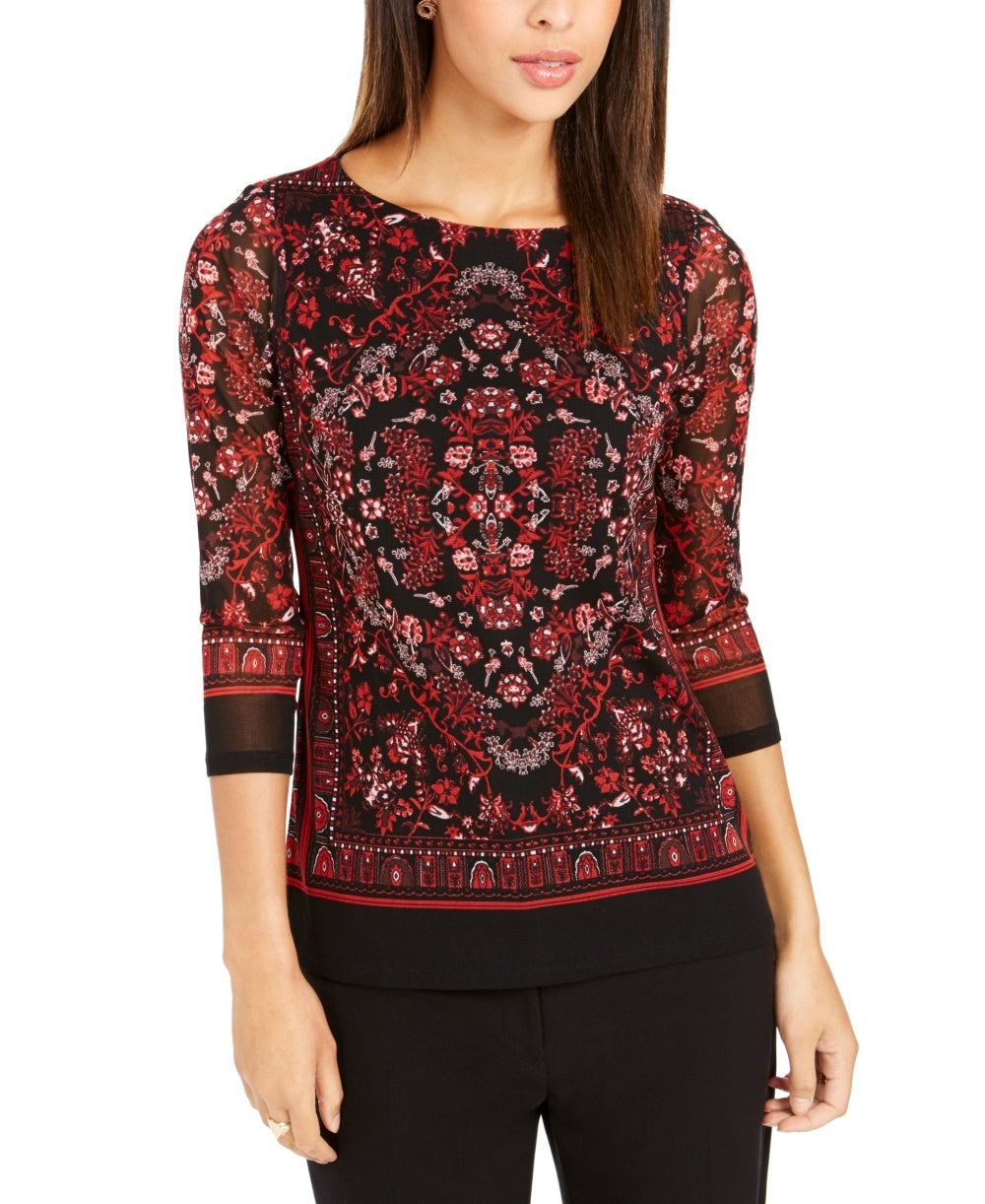 Top de malha estampado feminino Charter Club, vermelho, tamanho pequeno e pequeno