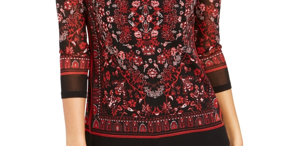 Top de malha estampado feminino Charter Club, vermelho, tamanho pequeno e pequeno