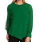 Vince Camuto Top assimétrico de chiffon com camada dupla feminino, verde, tamanho pequeno
