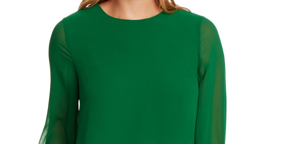 Vince Camuto Top assimétrico de chiffon com camada dupla feminino, verde, tamanho pequeno