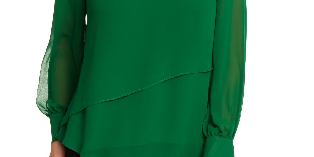 Vince Camuto Top assimétrico de chiffon com camada dupla feminino, verde, tamanho pequeno