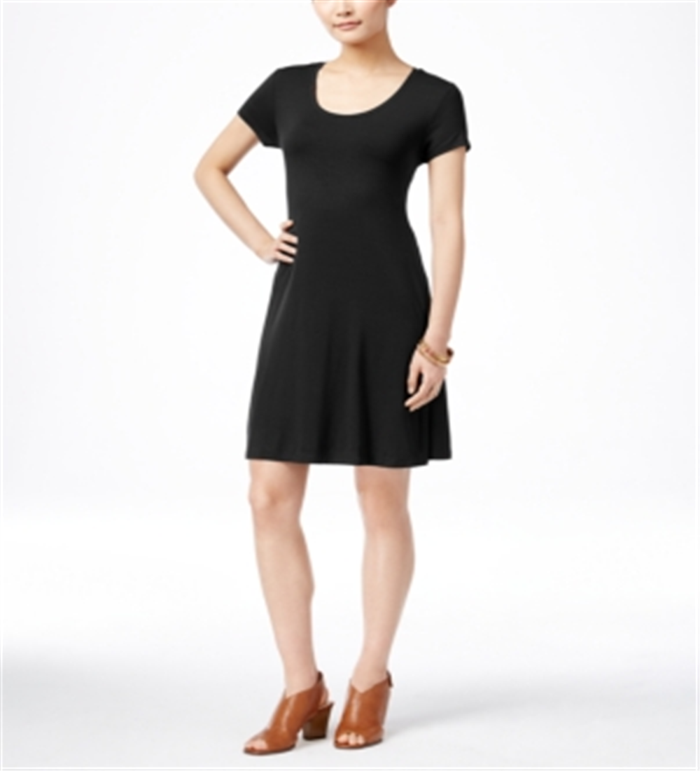 Vestido evasê de manga curta feminino Style &amp; Co, preto, tamanho pequeno L