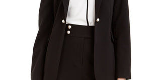 Jaqueta Calvin Klein Feminina Imitação de Pérola Aberta Frente Preta Tamanho 10