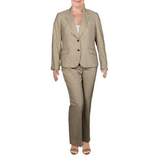 Terno feminino Anne Klein com estampa xadrez, bege, cáqui, tamanho 6