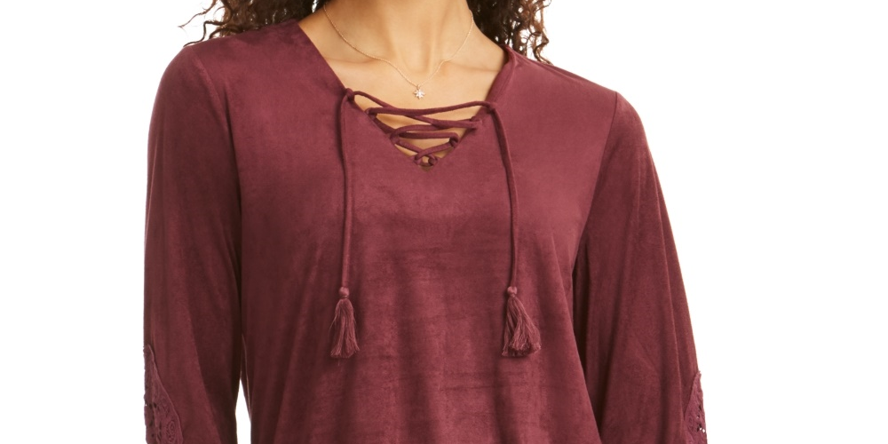 Blusa feminina de camurça sintética com cadarço, estilo &amp; co, vermelha, tamanho extrapequeno