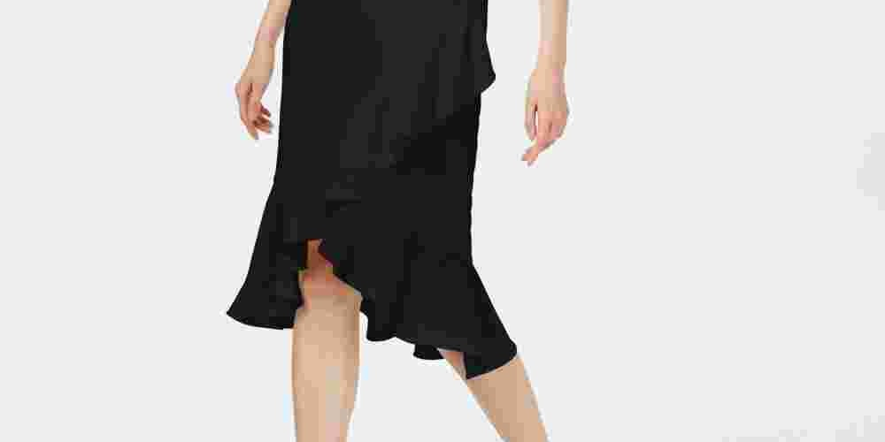 Vestido Calvin Klein Feminino Sem Mangas com Babados e Bainha Envolvente Preto Tamanho 14