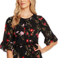 Vestido CeCe Feminino Enchanted Wildflower com Babados e Flare, Preto, Tamanho 6