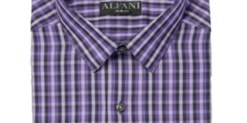 Camisa social slim fit xadrez masculina Alfani, roxa, tamanho pequeno, extragrande