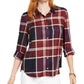 Camisa xadrez com aba dobrável Tommy Hilfiger Windowpane feminina, vermelha, tamanho grande
