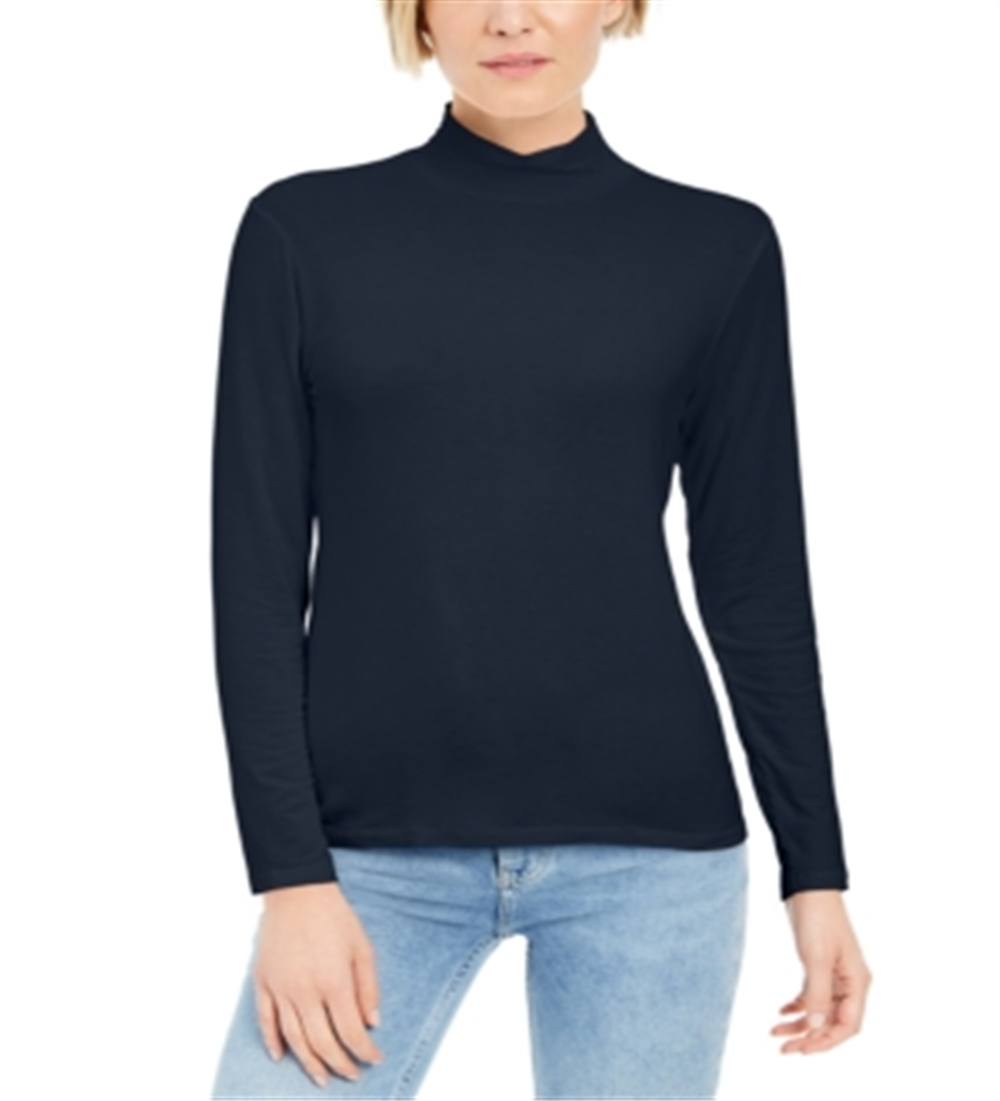 Blusa feminina estilo &amp; co com gola falsa azul tamanho pequeno extragrande