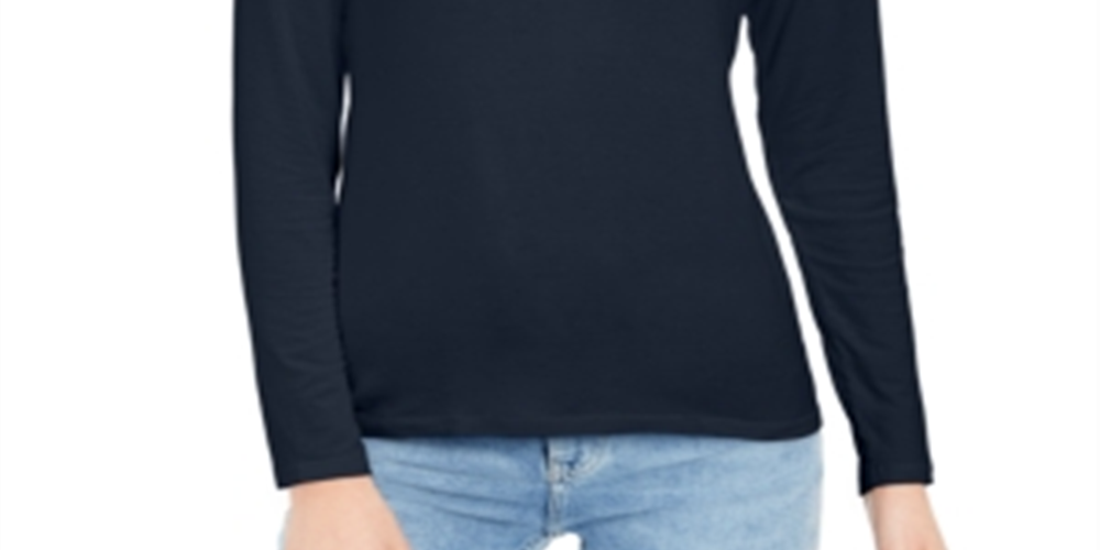 Blusa feminina estilo &amp; co com gola falsa azul tamanho pequeno extragrande