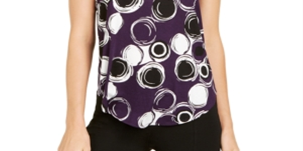 Camiseta feminina Alfani estampada com bainha redonda, roxa, vários tamanhos, pequena, G