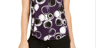 Camiseta feminina Alfani estampada com bainha redonda, roxa, vários tamanhos, pequena, G