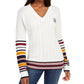 Tommy Hilfiger Suéter feminino Varsity Stripe Cable-Knit, branco, tamanho médio