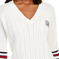 Tommy Hilfiger Suéter feminino Varsity Stripe Cable-Knit, branco, tamanho médio