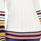 Tommy Hilfiger Suéter feminino Varsity Stripe Cable-Knit, branco, tamanho médio