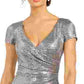 Vestido tubinho drapeado com lantejoulas R &amp; M Richards feminino, tamanho 10, prateado, pequeno