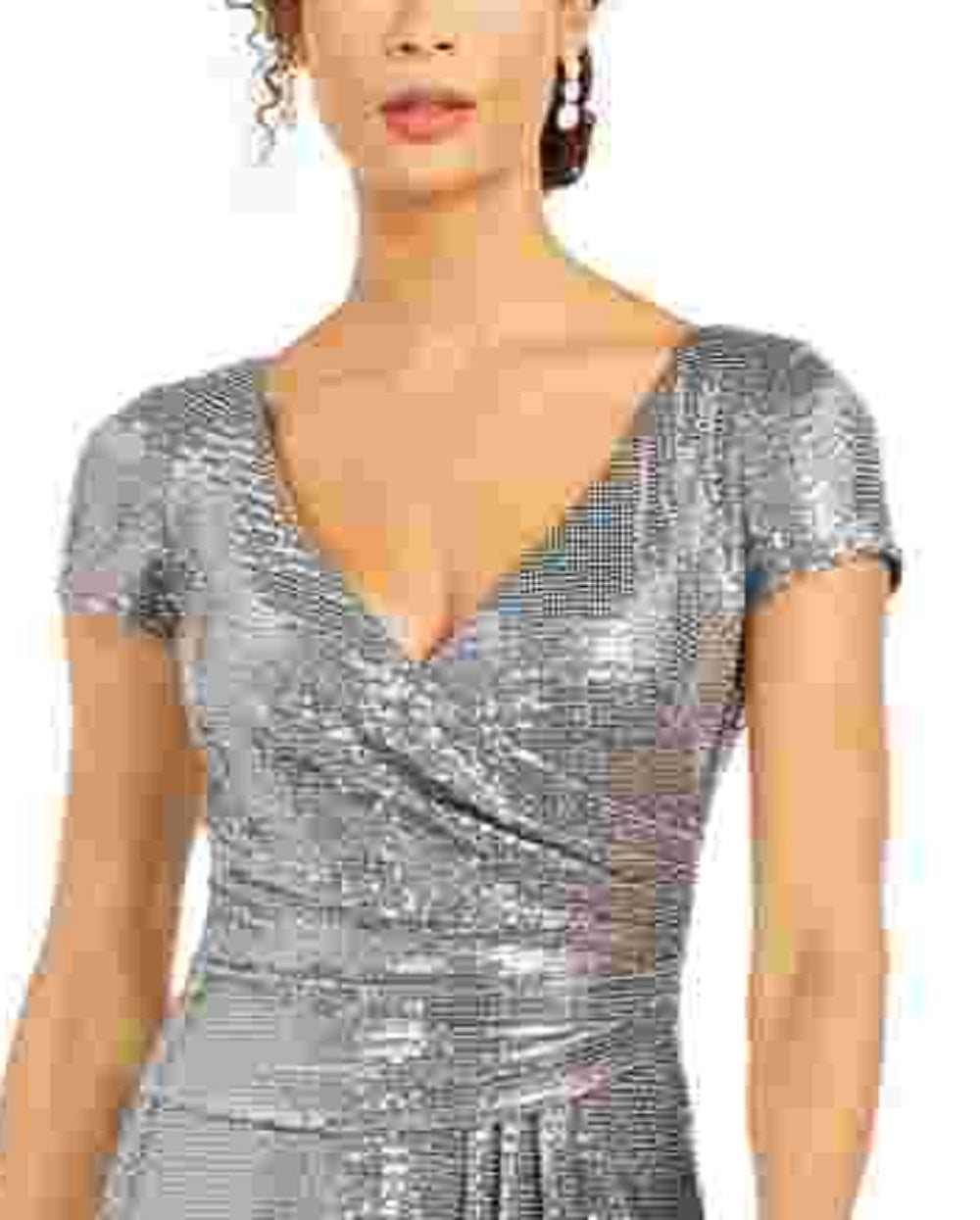 Vestido tubinho drapeado com lantejoulas R &amp; M Richards feminino, tamanho 10, prateado, pequeno