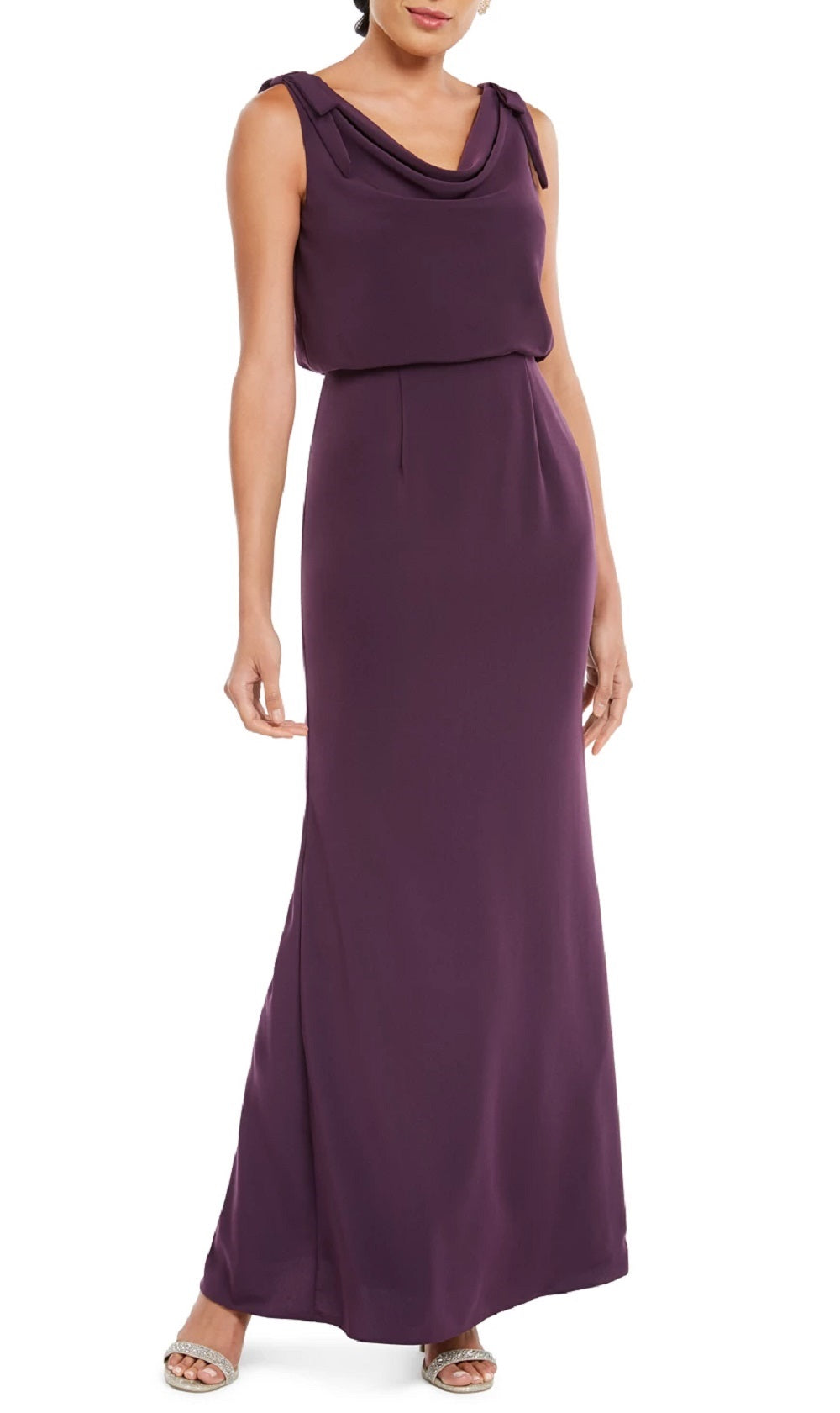 Vestido de festa feminino Adrianna Papell, sem mangas, com fenda, decote canoa, perna reta, roxo, tamanho 6